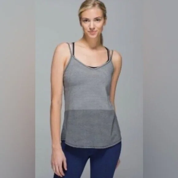 LULULEMON Breezy Strappy Back Tank Top Gray Stripe Size: 6 - Picture 2 of 8